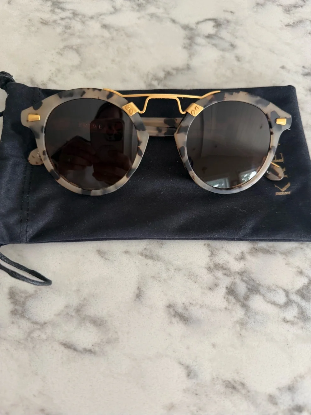 KREWE STL II Matte Oyster 24k Gold Tortoiseshell Round Sunglasses